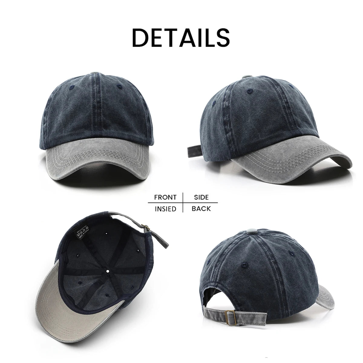Wholesale High Quality Classic Casual Color Block Acid Washed Blank Plain Dad Hat Two Tone Baseball Caps