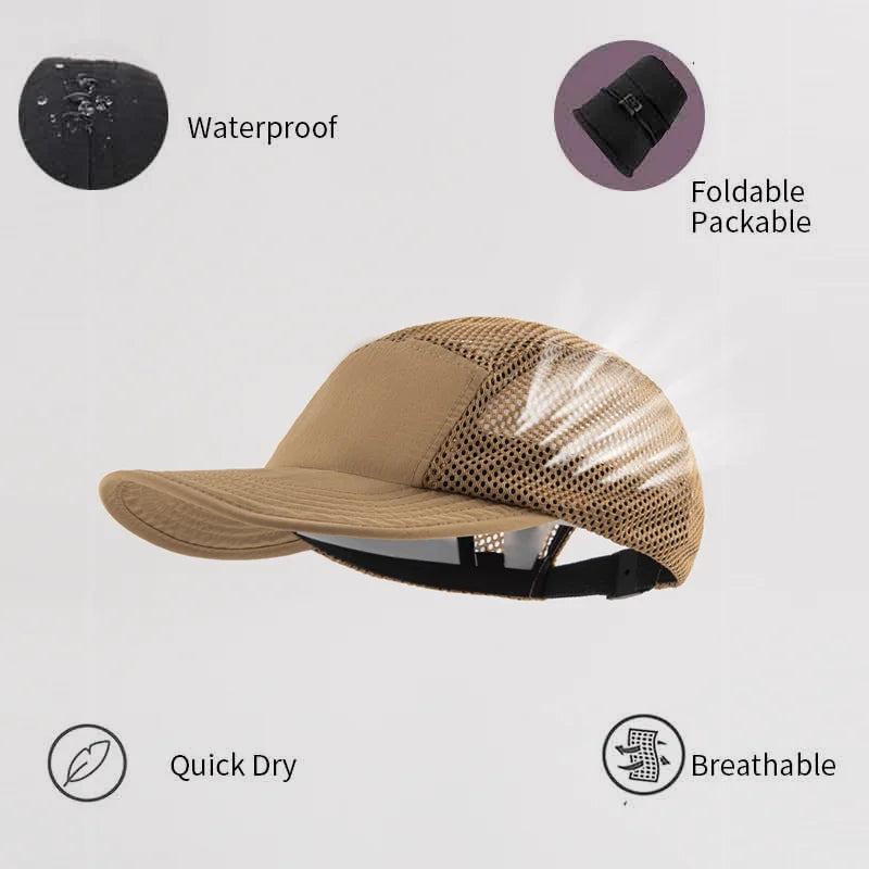 Breathable Lightweight Foldable Soft Brim Mesh Running Hat Sports Quick Drying Solid Color Camping Caps 5 Panel Hat