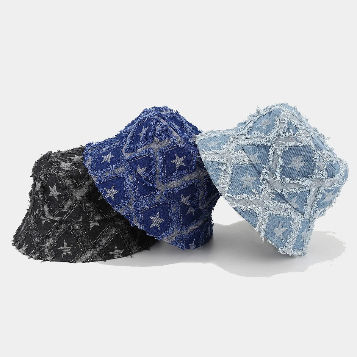 Wholesale Autumn New Arrival Stars Frayed Distressed Pattern Jean Denim Bucket Hat Women Men Outdoor Street Sun Hat