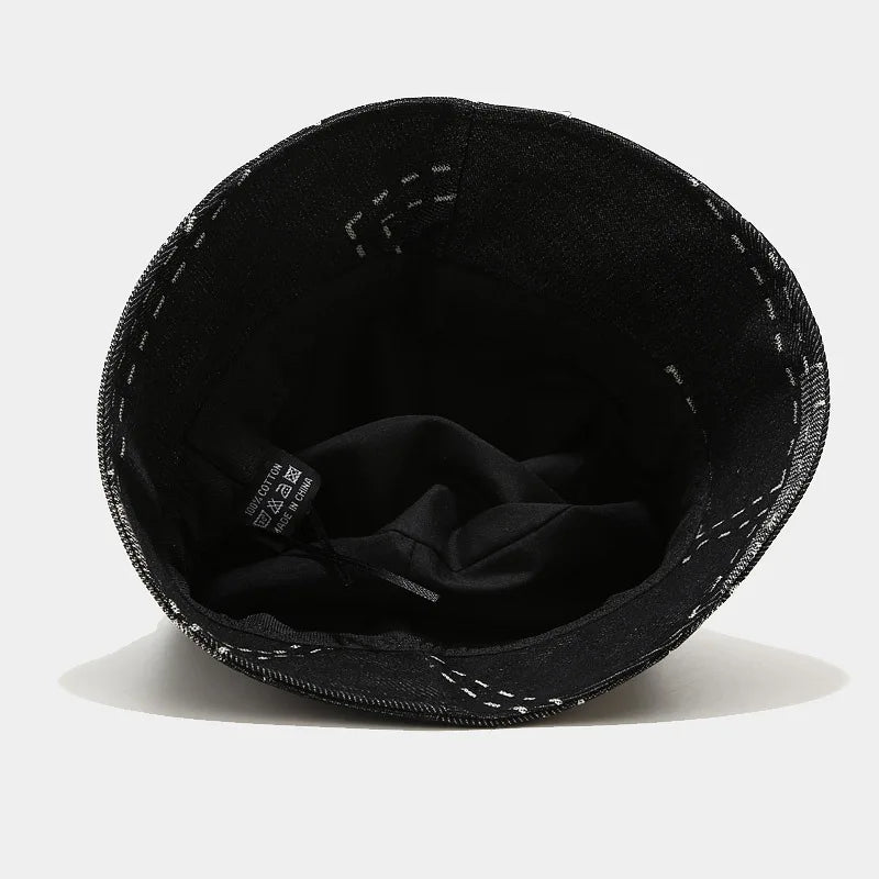 Unisex Custom logo Washed Design Denim Bucket Cap Wholesale Street Wear Torn Denim Sun Hat Wear Brim Outdoor Fishing