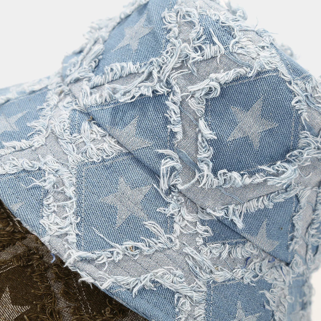 Wholesale Autumn New Arrival Stars Frayed Distressed Pattern Jean Denim Bucket Hat Women Men Outdoor Street Sun Hat